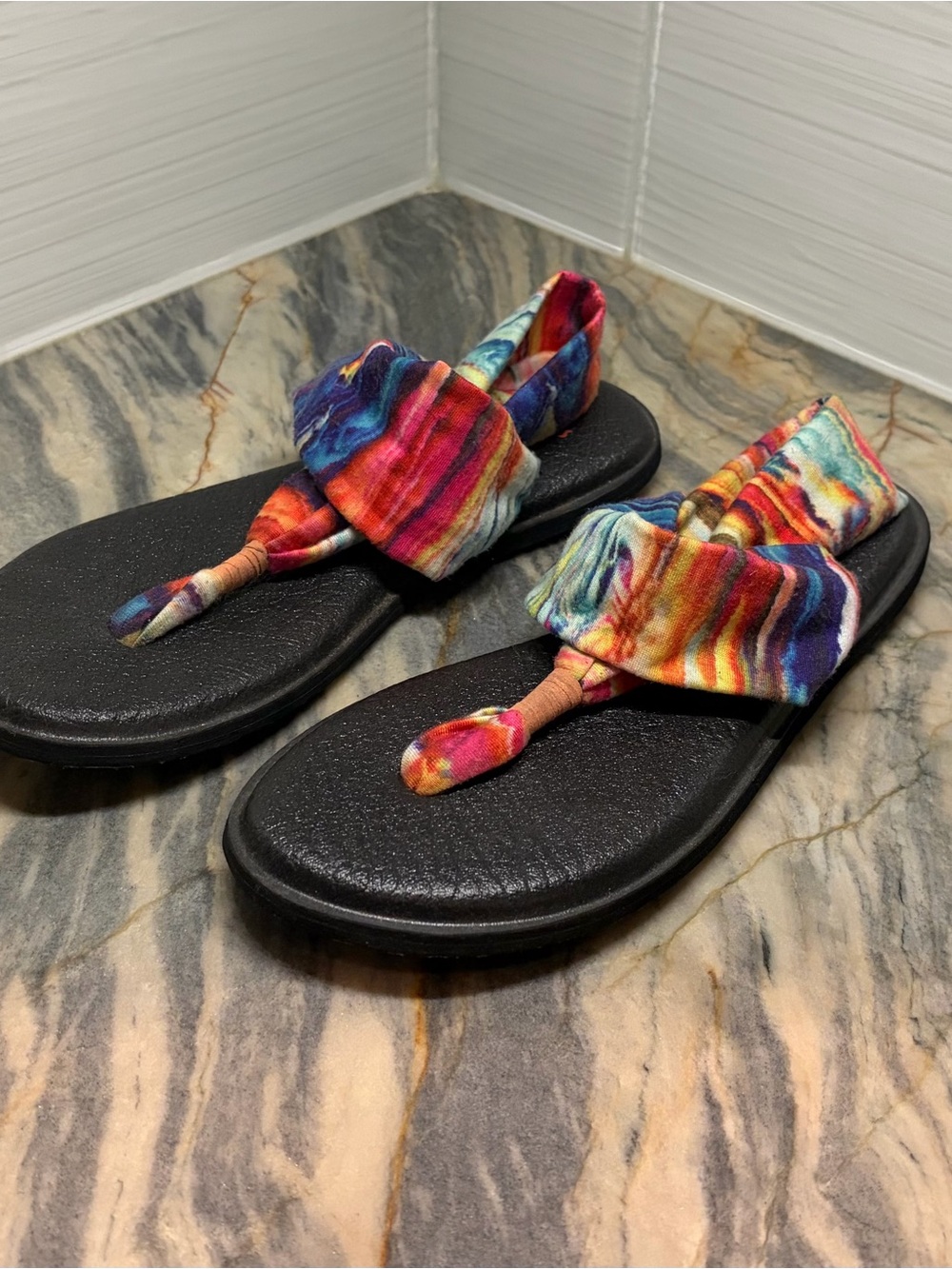 Sanuk Yoga Sandals Size 7 Tie Dye Women’s Foam Sling Soft Straps